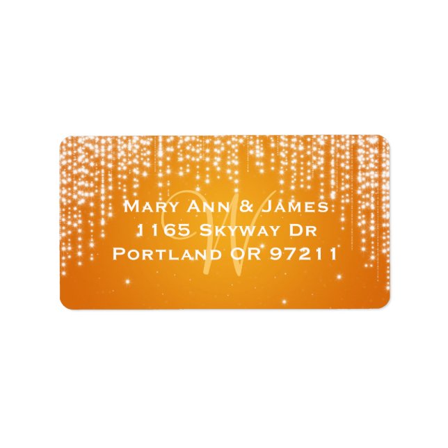 Elegant Wedding Address Night Dazzle Orange Label (Front)
