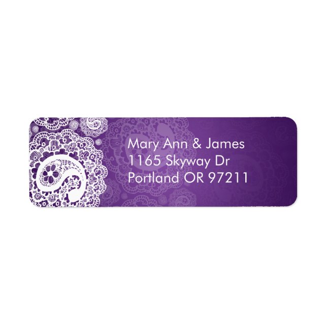 Elegant Wedding Address Paisley Lace Purple (Front)