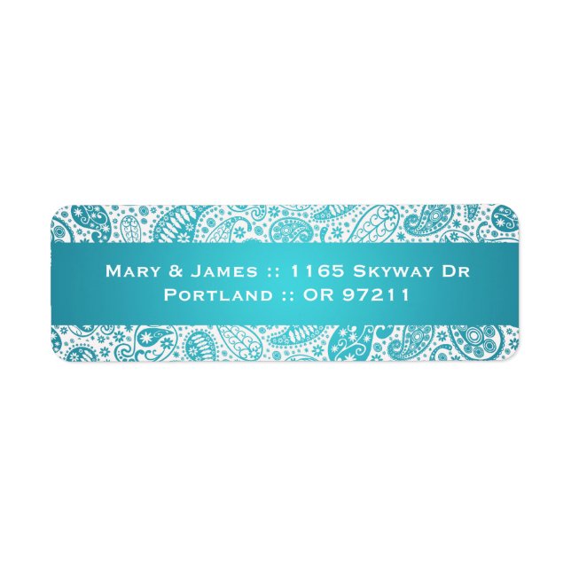 Elegant Wedding Address Paisley Pattern Aqua Blue (Front)