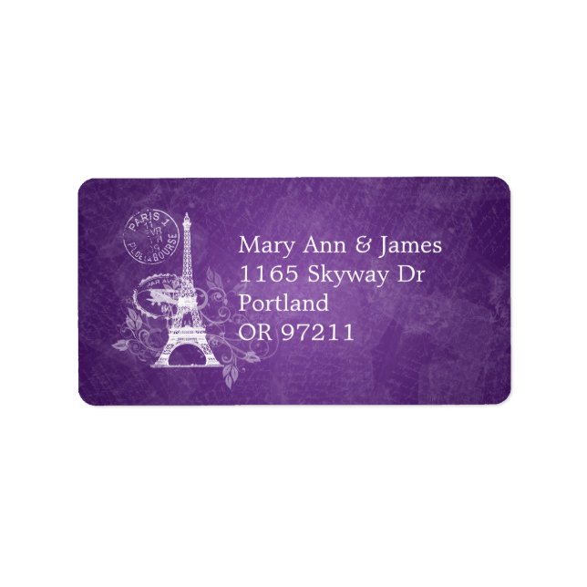Elegant Wedding Address Romantic Paris Purple Label (Front)