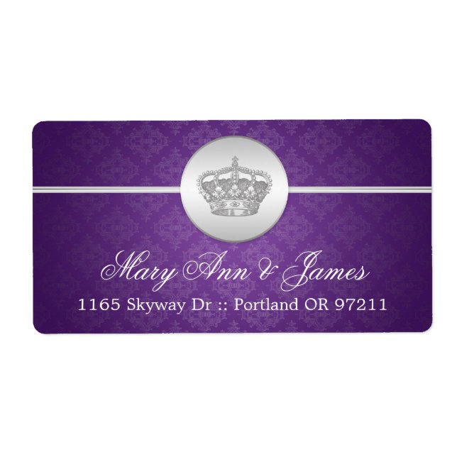 Elegant Wedding Address Royal Crown Purple (Front)
