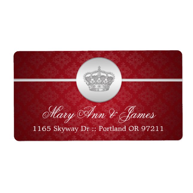 Elegant Wedding Address Royal Crown Red (Front)