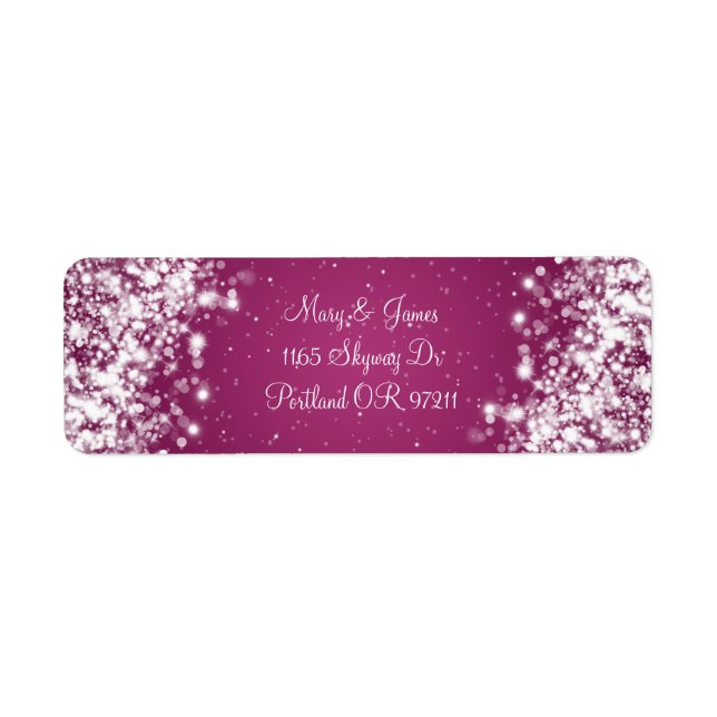 Elegant Wedding Address Sparkling Wave Plum (Front)