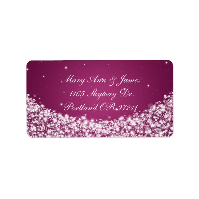 Elegant Wedding Address Star Sparkle Berry Pink Label (Front)