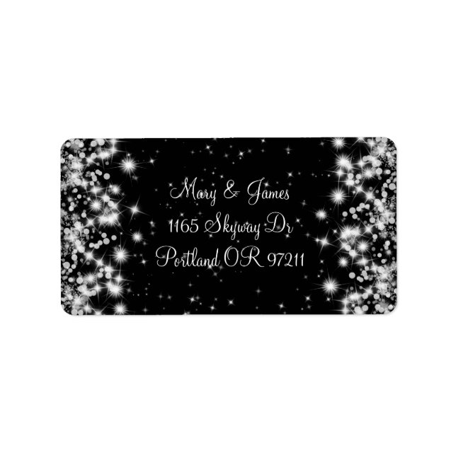 Elegant Wedding Address Winter Sparkle Black Label (Front)