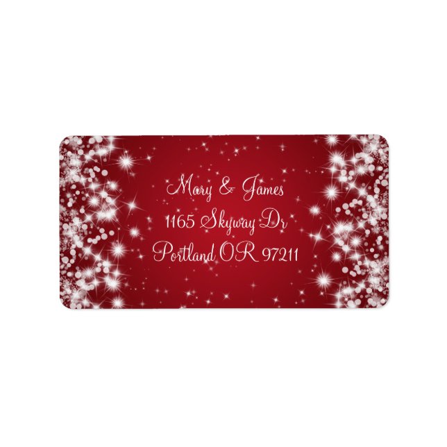 Elegant Wedding Address Winter Sparkle Red Label (Front)