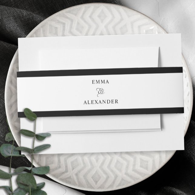 Elegant Wedding Ampersand Calligraphy Black Border Invitation Belly Band (Elegant Wedding Ampersand Calligraphy Black Border Invitation Belly Band)