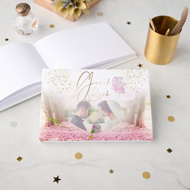 elegant wedding and commitment to flowers and brig guest book (Front Open)