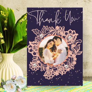 Elegant Wedding Anniversary Floral Photo Couple Thank You Card