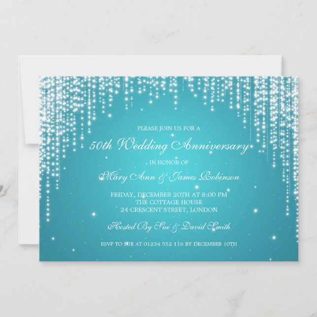 Elegant Wedding Anniversary Night Dazzle Turquoise Invitation (Front)