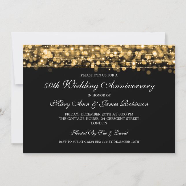 Elegant Wedding Anniversary Party Sparkles Gold Invitation (Front)