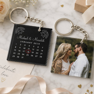 Elegant Wedding Anniversary Personalised Calendar Key Ring