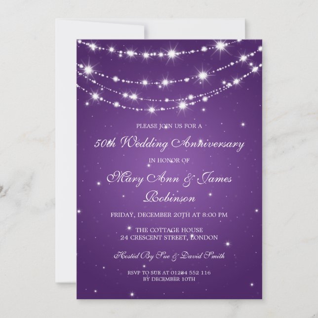 Elegant Wedding Anniversary Sparkling Chain Purple Invitation (Front)