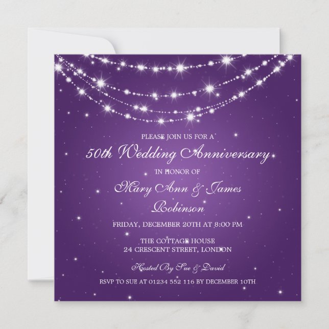 Elegant Wedding Anniversary Sparkling Chain Purple Invitation (Front)
