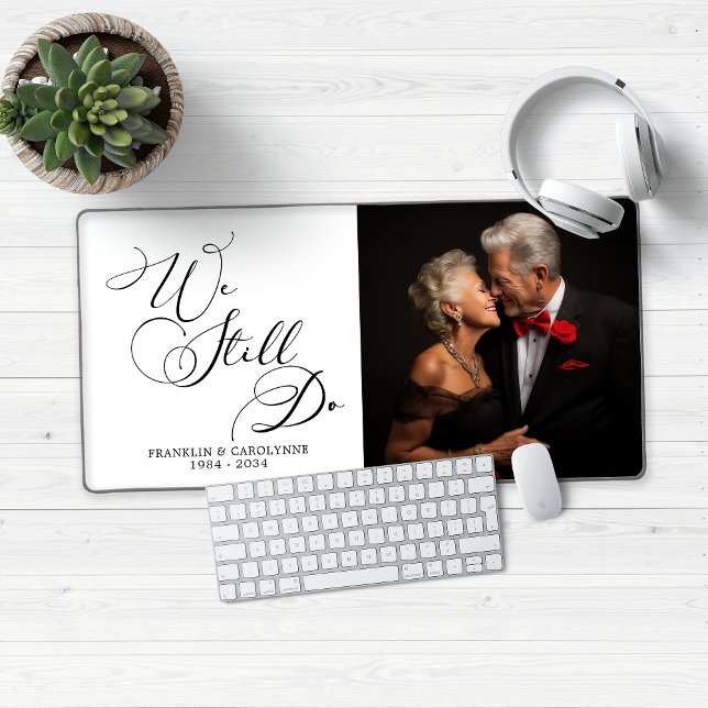Elegant Wedding Anniversary Vow Renewal Desk Mat (Elegant Wedding Vow Renewal Photo Keepsake Desk Mat Mouse Pad)