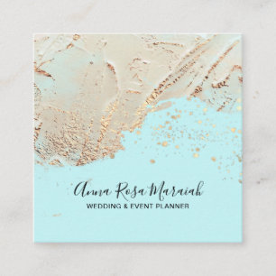 *~* Elegant Wedding Aqua Gold Foil Glitter Beauty Square Business Card
