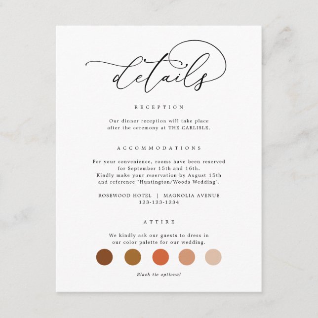 Elegant Wedding Attire Dress Code Cards (Front)