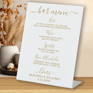 Elegant Wedding Bar Gold Personalised Drink Menu Pedestal Sign
