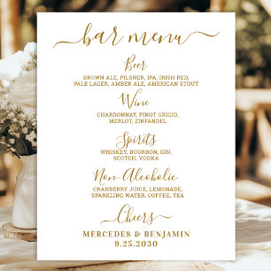 Elegant Wedding Bar Gold Personalised Drink Menu  Poster