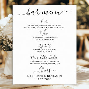 Elegant Wedding Bar Personalised Drink Menu Poster