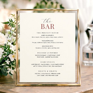 Elegant Wedding Bar Sign Chic Minimalist Red Cream