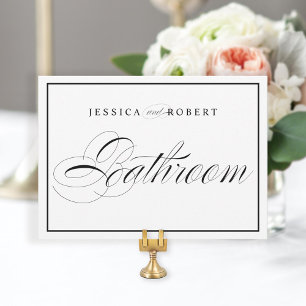 Elegant Wedding Bathroom Sign Black Border