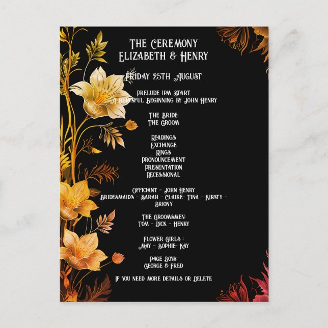 Elegant Wedding Black and Gold Floral Invitations (Front)