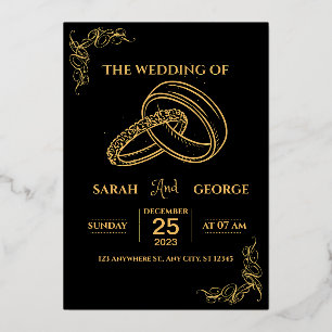 Elegant Wedding Black and Gold Foil Invitation