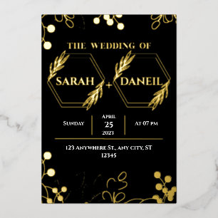 Elegant Wedding Black and Gold Foil Invitation