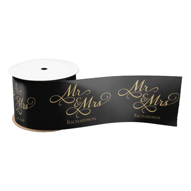 Elegant Wedding Black and Gold Satin Ribbon (Spool)