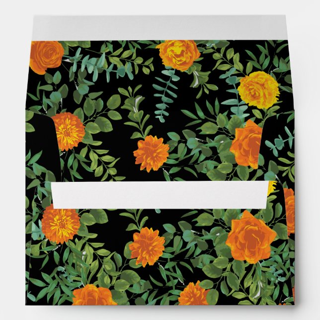 Elegant Wedding Black and Orange Rose Envelope (Back (Bottom))