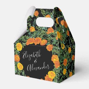 Elegant Wedding Black and Orange Rose Favour Box