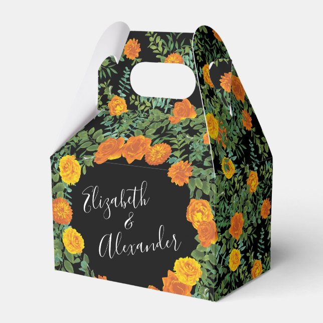 Elegant Wedding Black and Orange Rose Favour Box (Front Side)