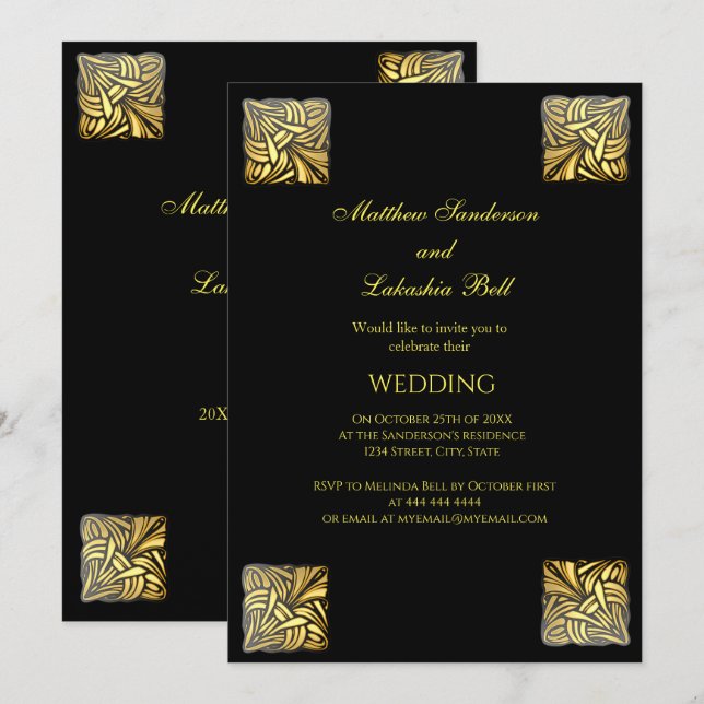Elegant Wedding black gold  Invitation (Front/Back)