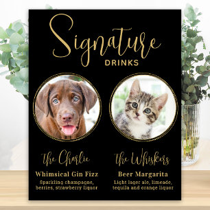 Elegant Wedding Black Gold Pet Signature Drinks Poster