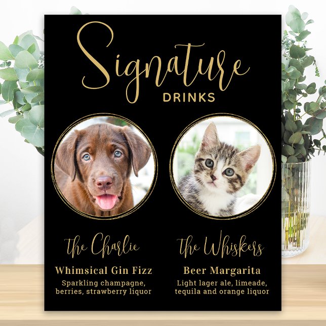 Elegant Wedding Black Gold Pet Signature Drinks Poster (Creator Uploaded)