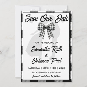 Elegant Wedding Black & White Gingham Bow Photo Save The Date