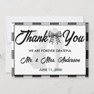 Elegant Wedding Black & White Gingham Bow Photo Thank You Card