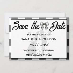 Elegant Wedding Black & White Gingham Bow Save The Date