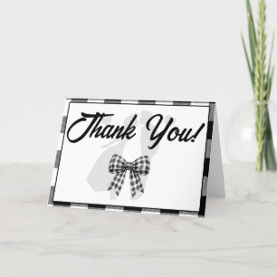 Elegant Wedding Black & White Gingham Bow Thank You Card