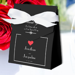 Elegant Wedding Black White & Red Heart Thank You  Favour Box