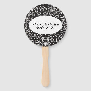 Elegant Wedding Black White Scrolled Damask Hand Fan