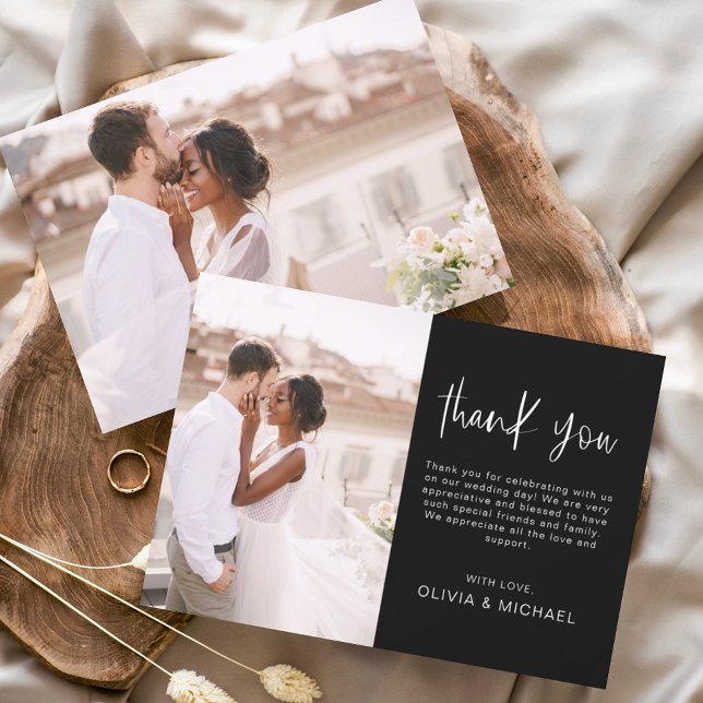 Elegant Wedding Black White Thank You Photo Invitation (Creator Uploaded)