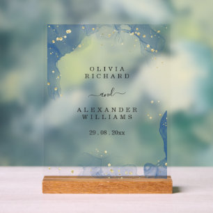 Elegant Wedding Blue and Gold Minimalist Acrylic Sign