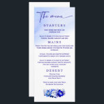 Elegant Wedding Blue and Silver Menu<br><div class="desc">Complete your table setting with our Elegant Wedding Blue and Silver Menu cards, designed to add a refined touch to your special day. Featuring a deep royal blue background with shimmering silver accents, these menus exude luxury and style. Perfect for formal receptions, each card is fully customisable—personalise course titles, meal...</div>