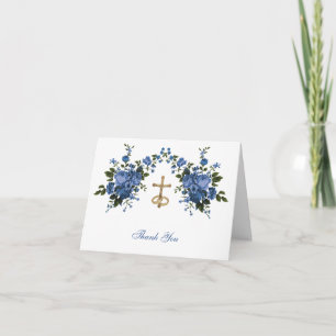 Elegant Wedding Blue Floral Religious  Thank You C Card