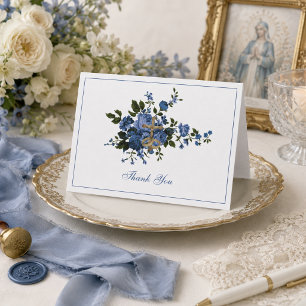 Elegant Wedding Blue Floral Religious Thank You Card