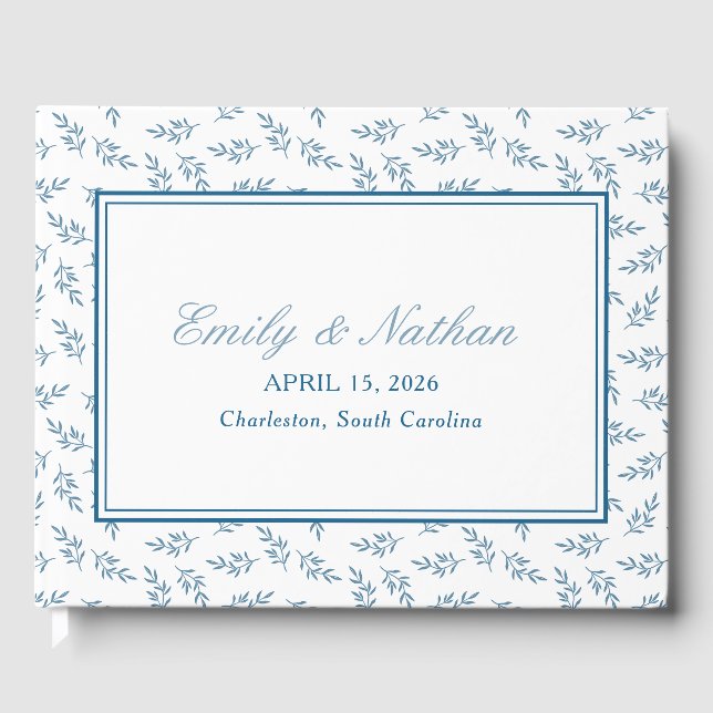 Elegant Wedding Blue Garden Pattern Personalised Guest Book (Front)