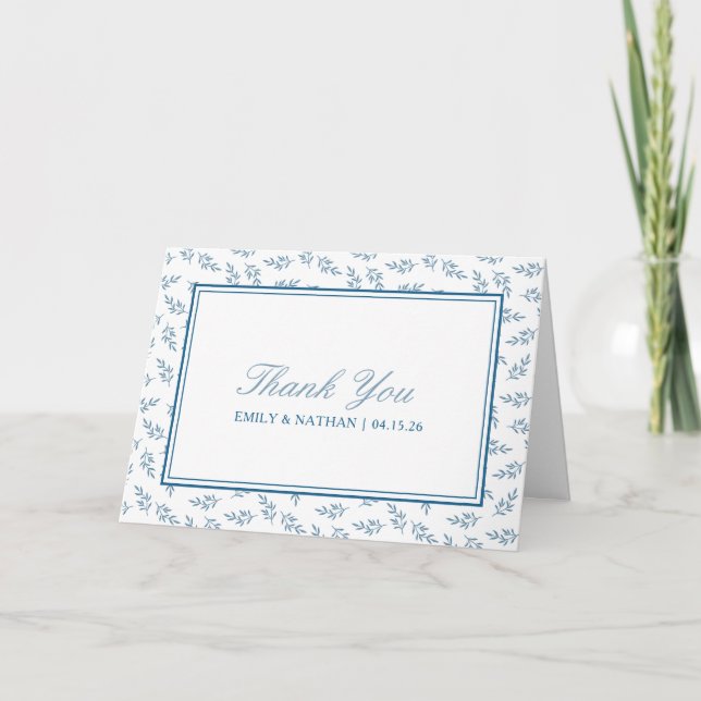 Elegant Wedding Blue Garden Pattern Personalised Thank You Card (Front)