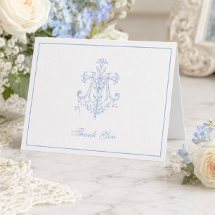 Elegant Wedding Blue Marian Cross Religious  Thank You Card
